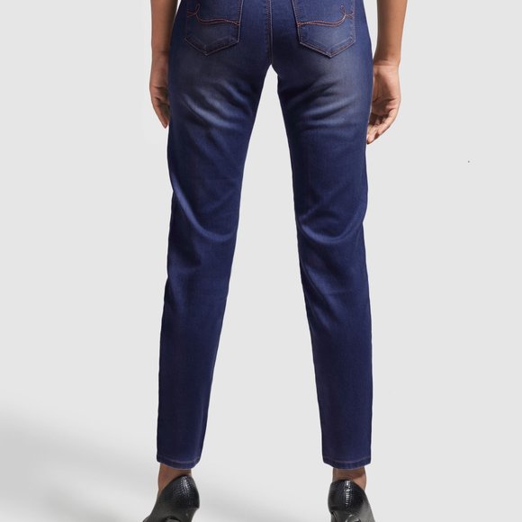 OLGYN Women Stretch Dark Blue Denim Pant Slim Fit - Picture 2 of 5